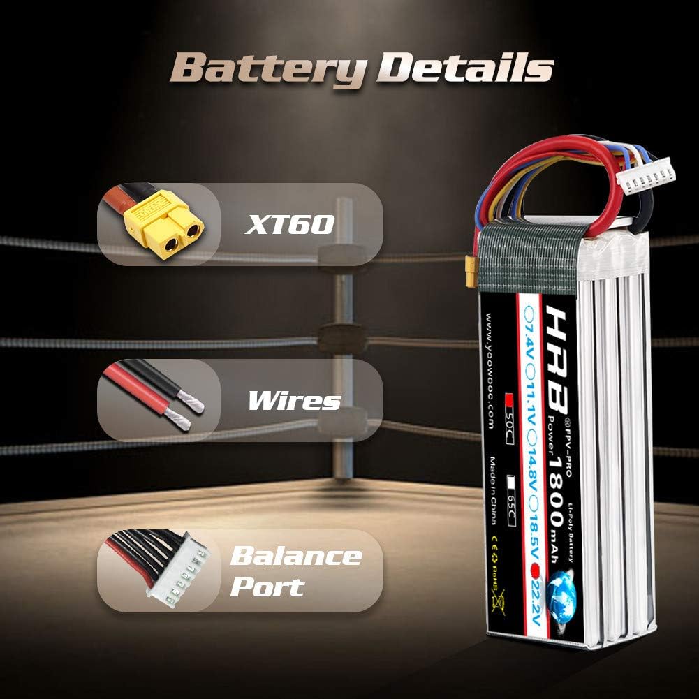 HRB 2pcs 1800mAh 6S 22.2V 50C LiPo Batteria XT60 - immagine 4