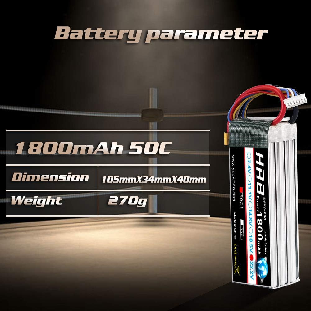 HRB 2pcs 1800mAh 6S 22.2V 50C LiPo Batteria XT60 - immagine 5
