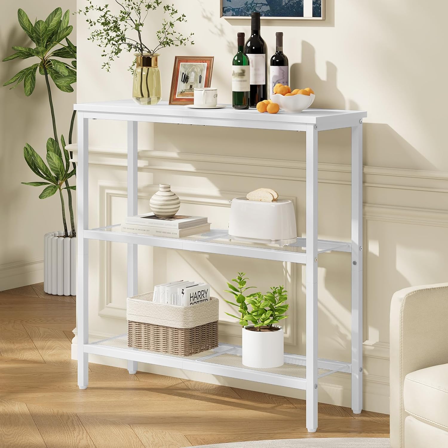 Hoobro Tavolo Console con 2 Ripiani Rete Metallica - immagine 2