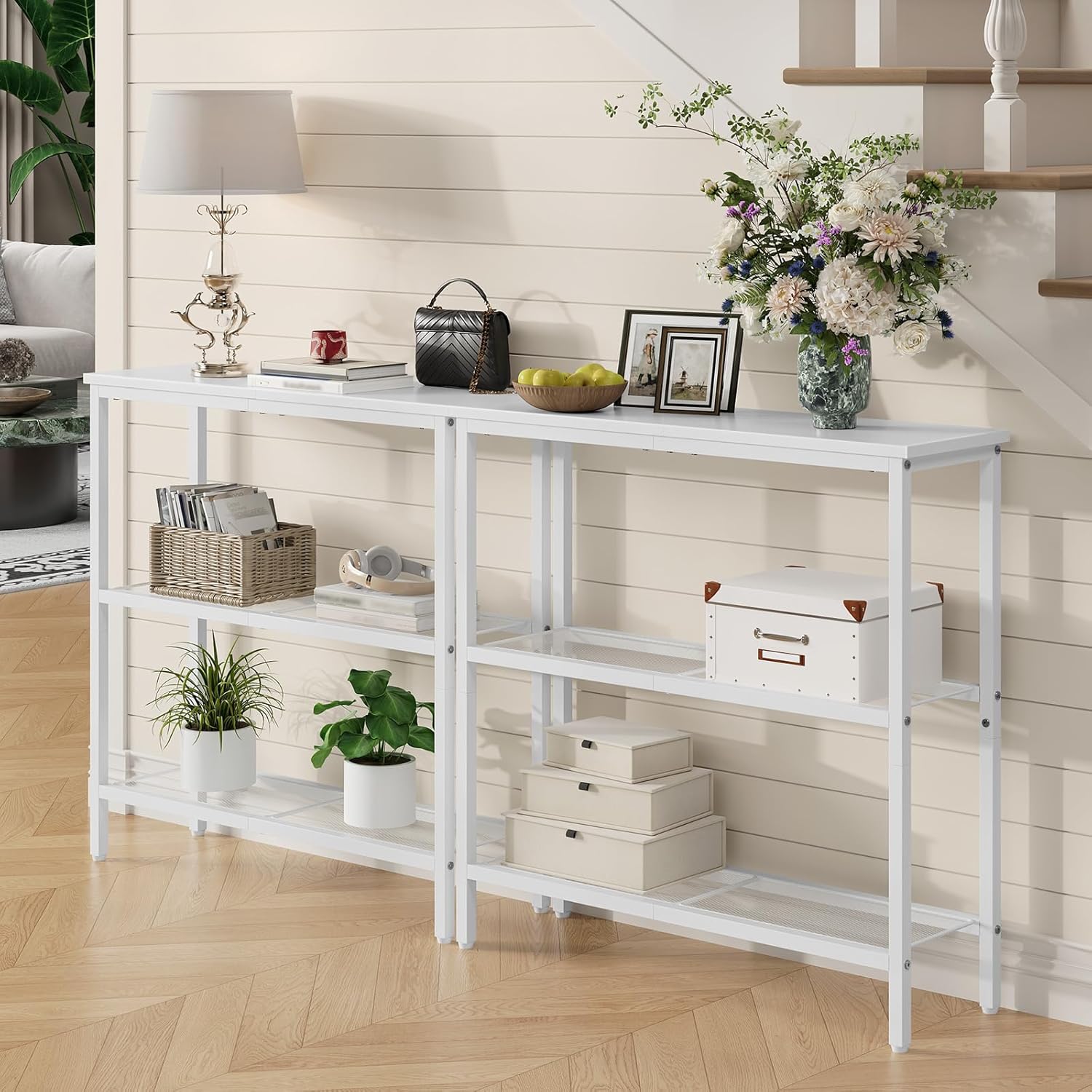 Hoobro Tavolo Console con 2 Ripiani Rete Metallica - immagine 4