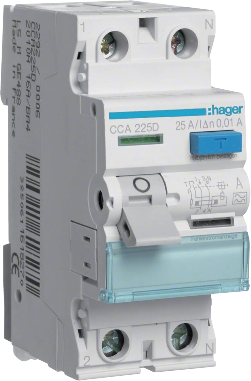 Hager CCA225D CCA225D - Interruttore di protezione FI A 2 poli, 25 A, 0,01 A, 230 V