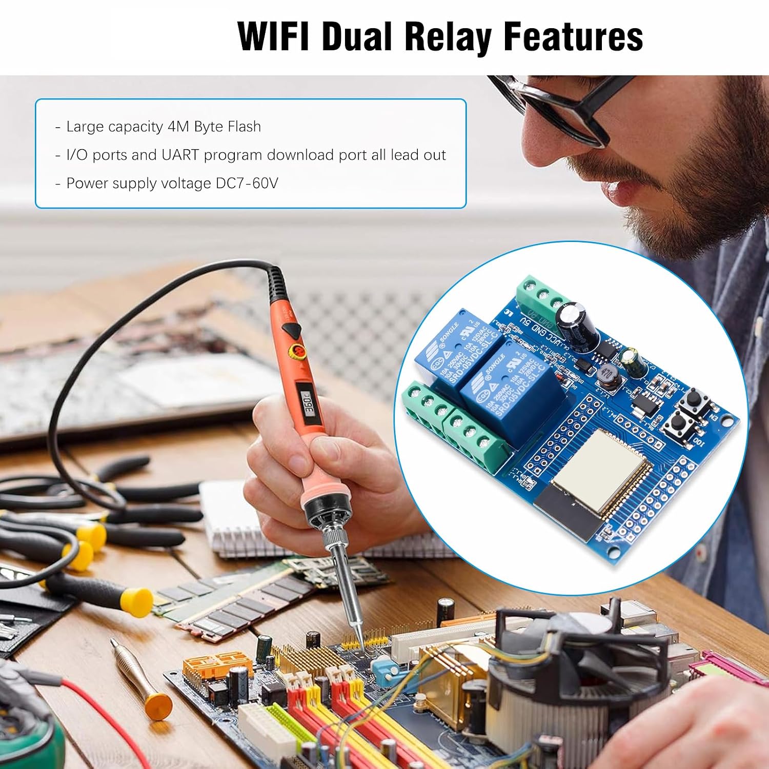 Binghe 2 Canali ESP Relè Modulo, ESP32-WROOM Relè scheda di sviluppo ...