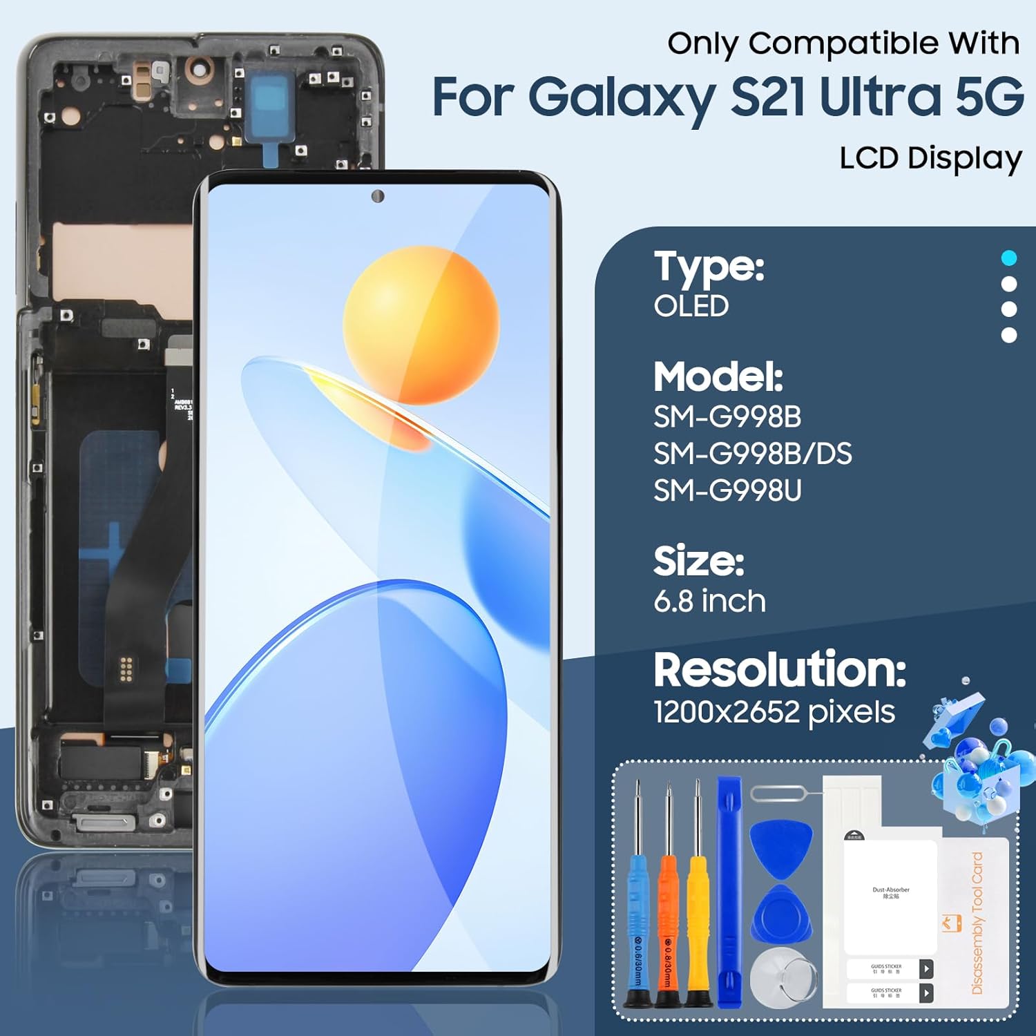 ARSSLY OLED per Samsung S21 Ultra 5G - Schermo LCD, Nero - immagine 2