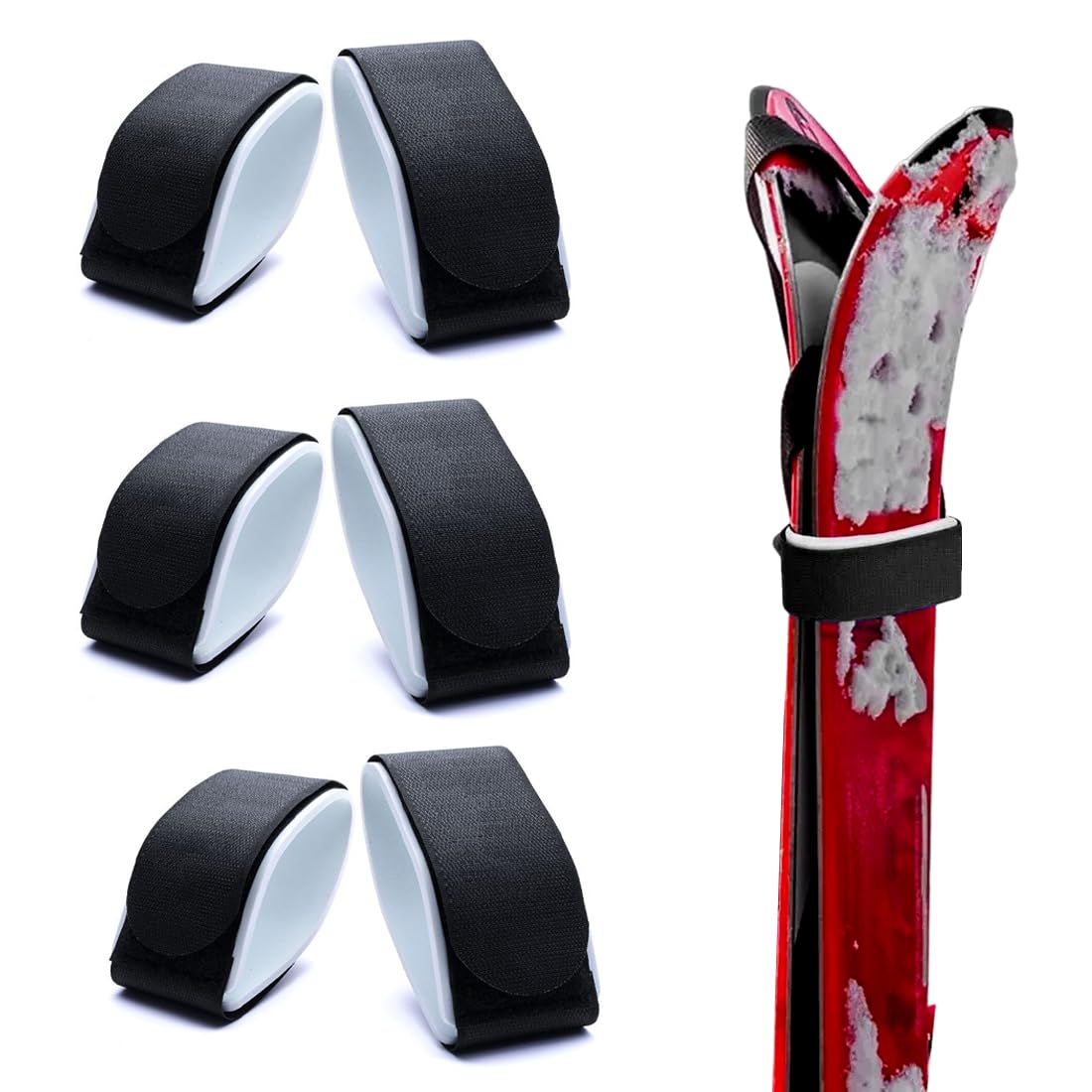 6Pcs Nastro di Fissaggio per Sci,Cinghie da Sci Regolabili per Snowboard,Cinghie Fermasci,Ski Straps con Cuscinetti Protettivi Eva Cinghia di Fissaggio,Accessori per Lo Sci per Snowboard,5*45cm