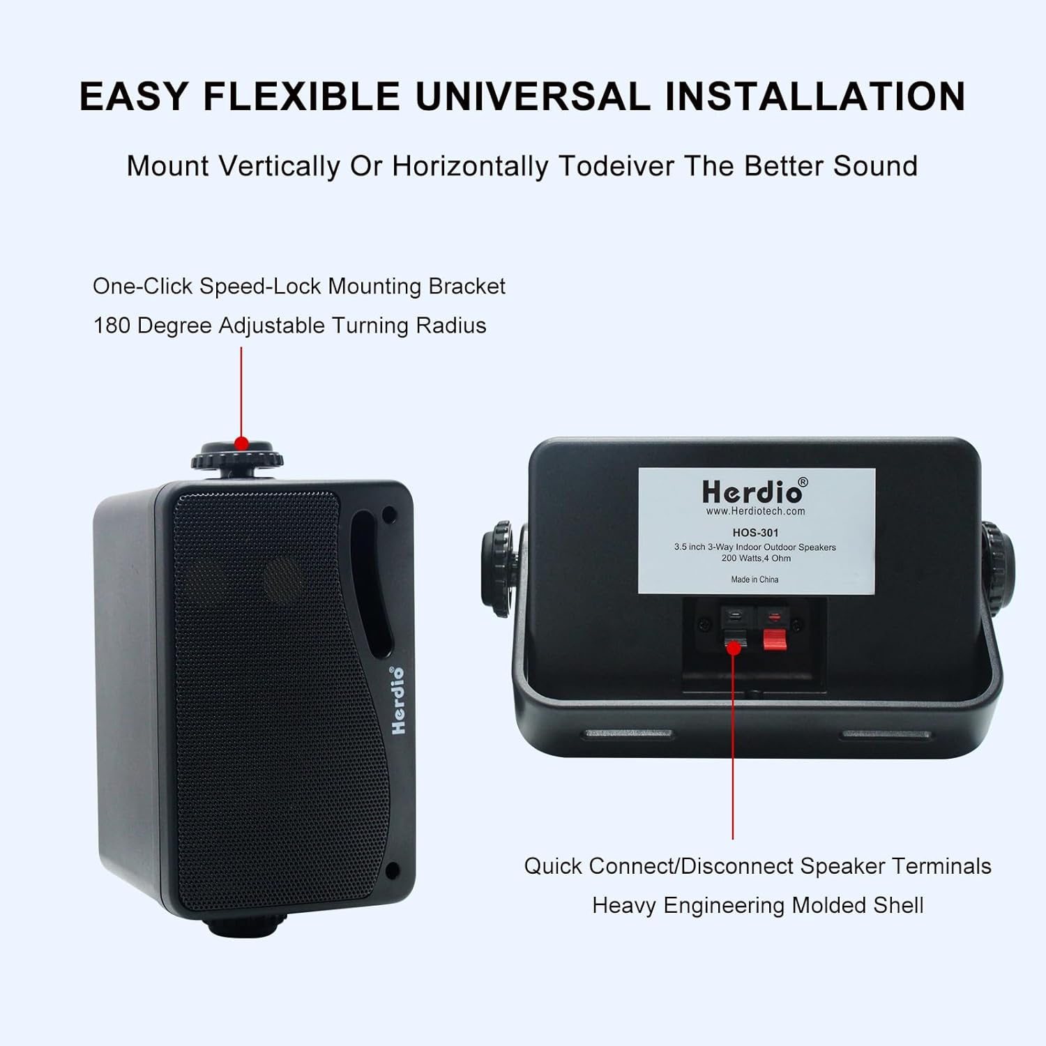 Herdio Altoparlanti da Esterno 3,5 Pollici 200W, Nero - immagine 4