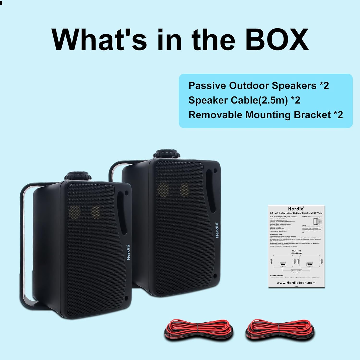 Herdio Altoparlanti da Esterno 3,5 Pollici 200W, Nero - immagine 6