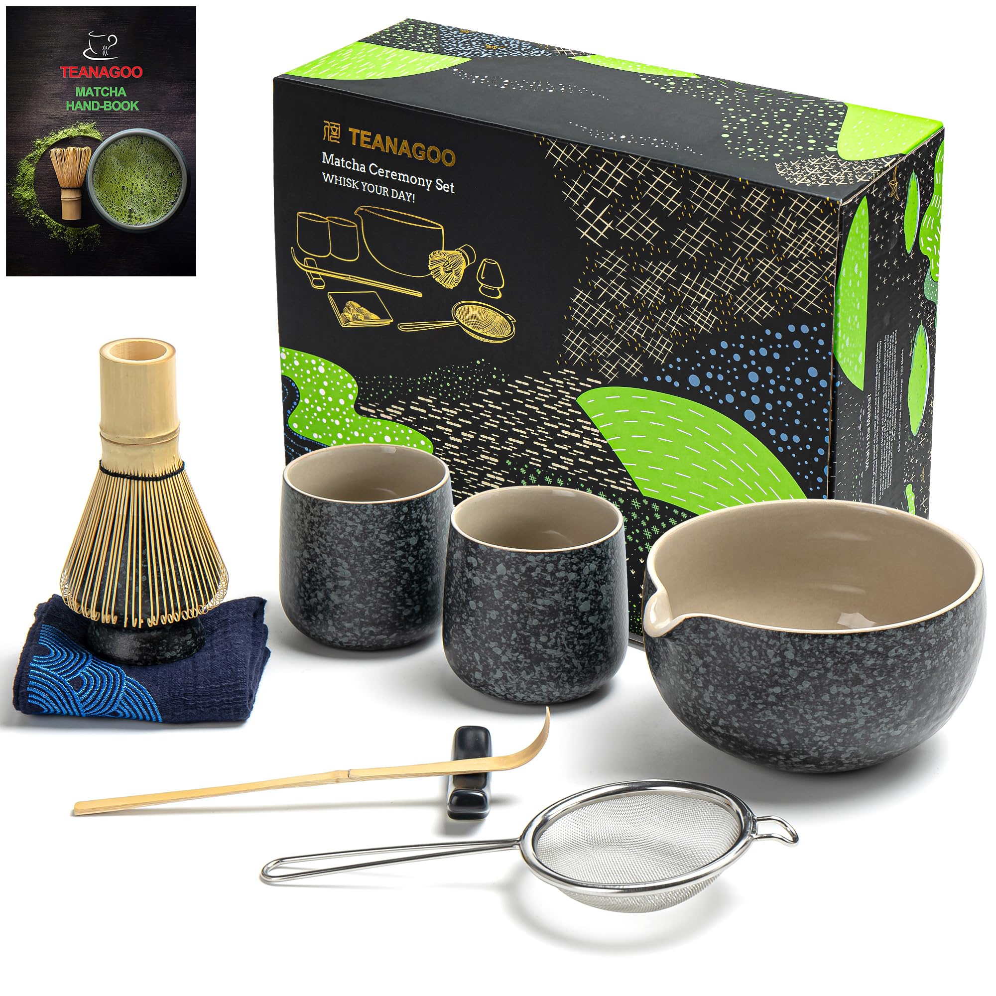 Teanagoo Matcha Set Giapponese 7 Pezzi + 2 Tazze, Grigio