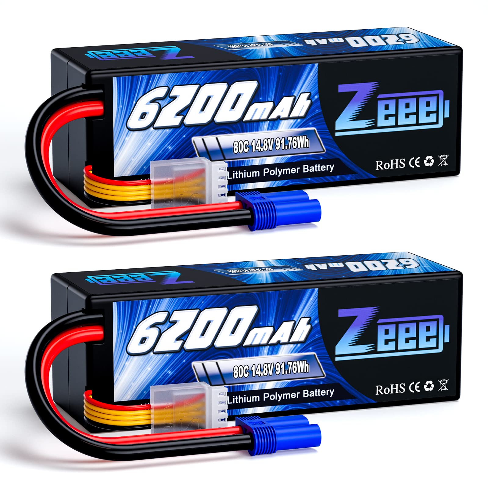 Zeee 2x Batteria Lipo 4S 14.8V 80C 6200mAh Hardcase
