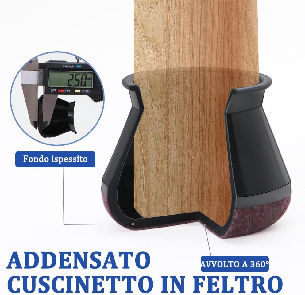 Gommini per Sedie Rotondi con Feltrini (32 pezzi), Nero - immagine 2