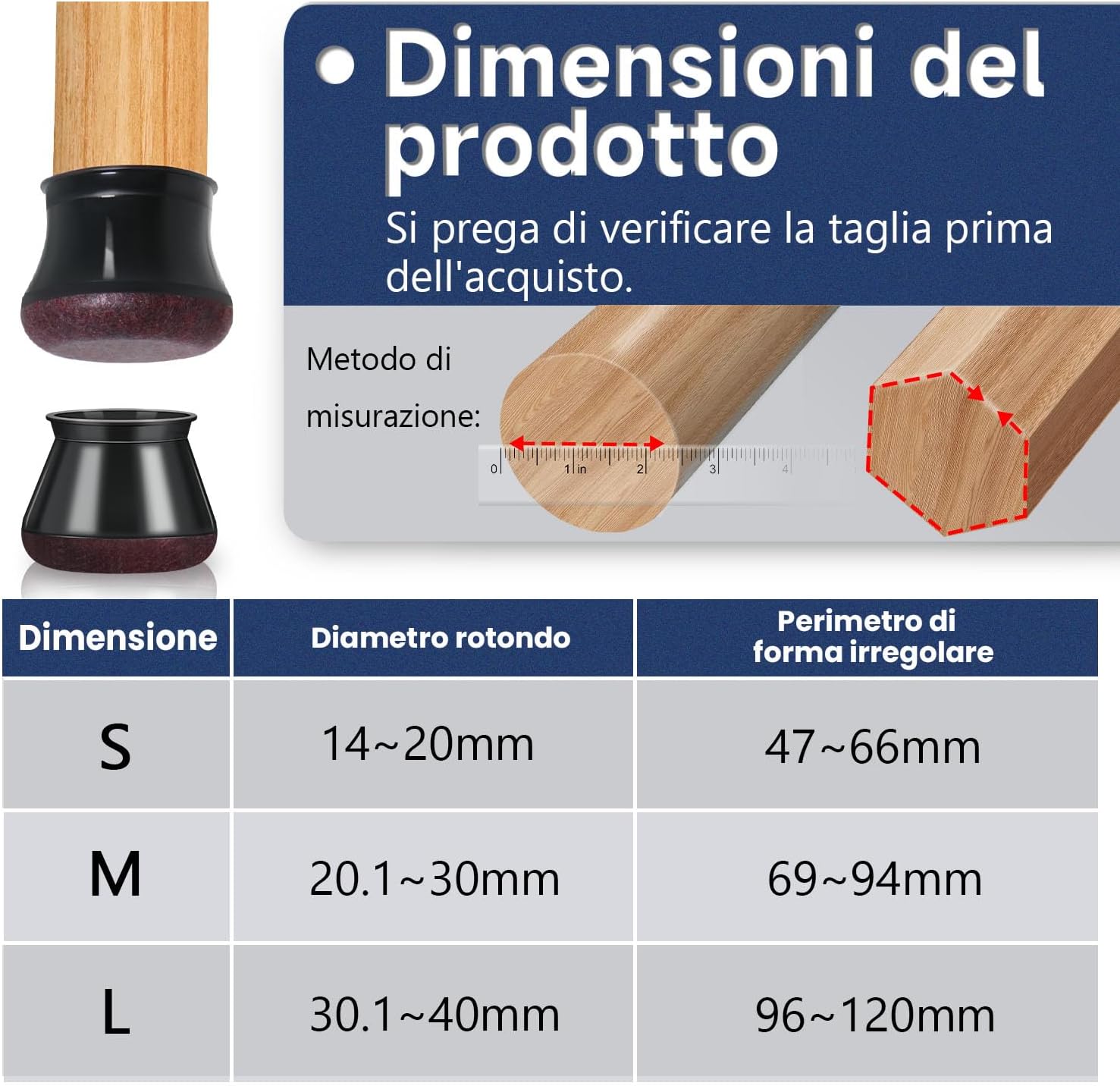 Gommini per Sedie Rotondi con Feltrini (32 pezzi), Nero - immagine 5