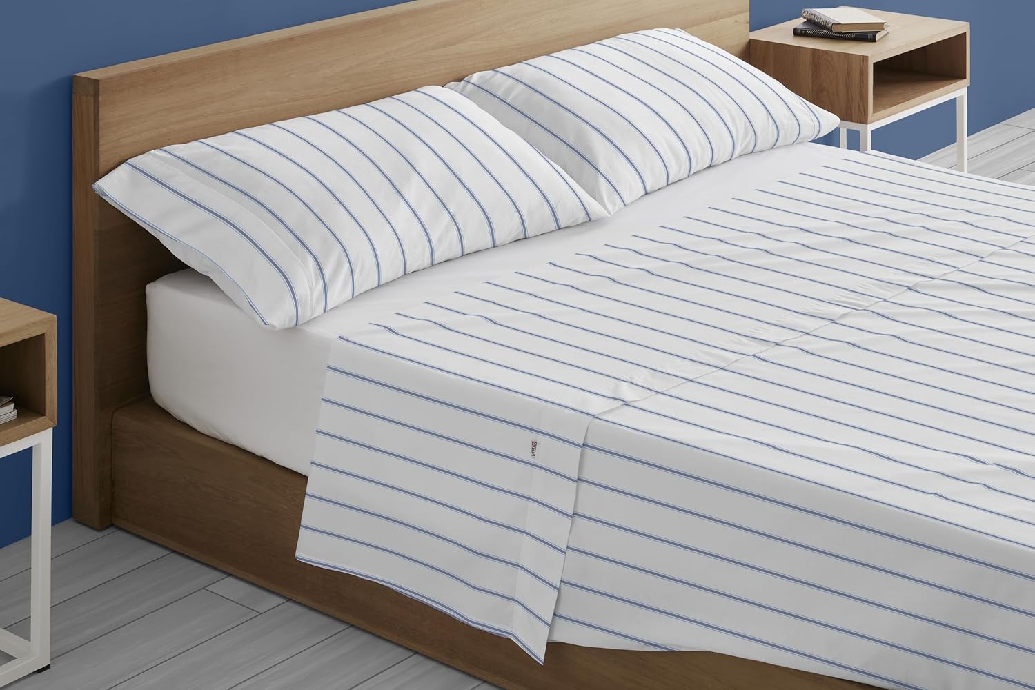 Juego de sábanas de algodón Rita color azul. Cama de 150 (2 alm) cm. 4 piezas - immagine 2