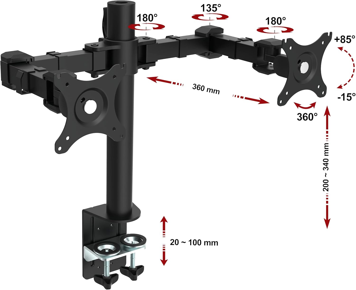 Supporto per 2 Schermi LCD/LED 10-30 pollici, Nero - immagine 5