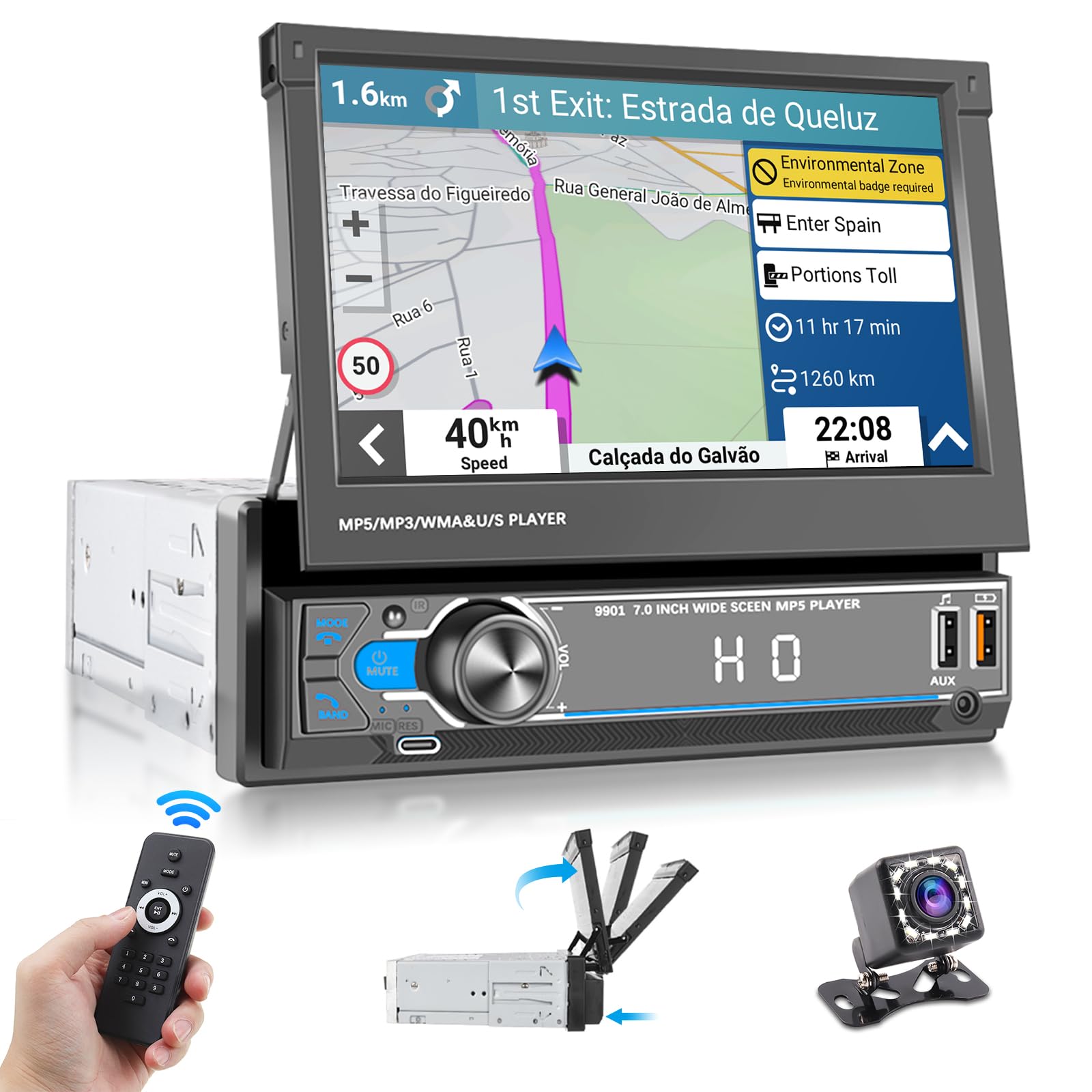 Hikity 1 Din Autoradio Touchscreen 7 Pollici