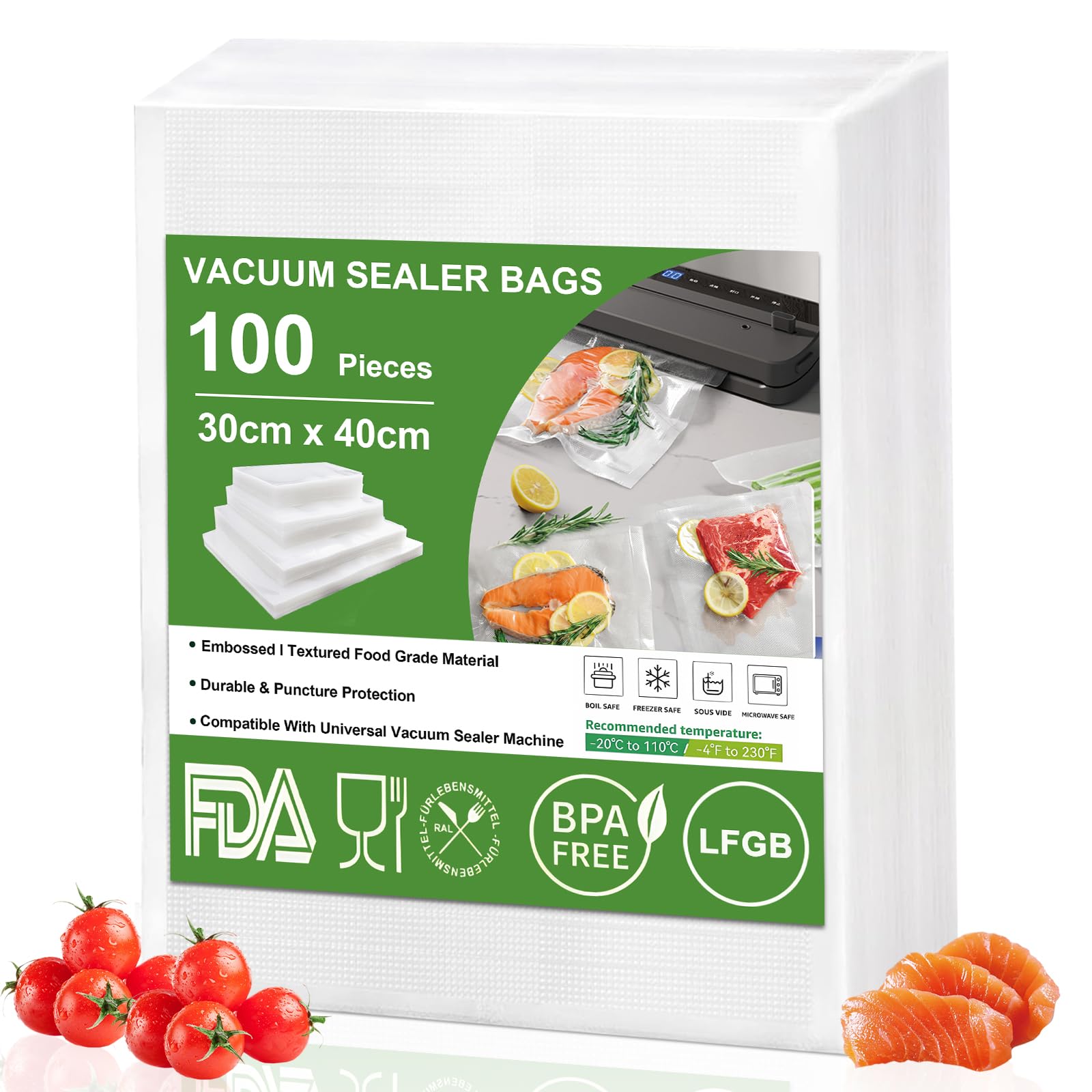 Omtofo 100 Buste Sottovuoto Alimenti 30x40 cm