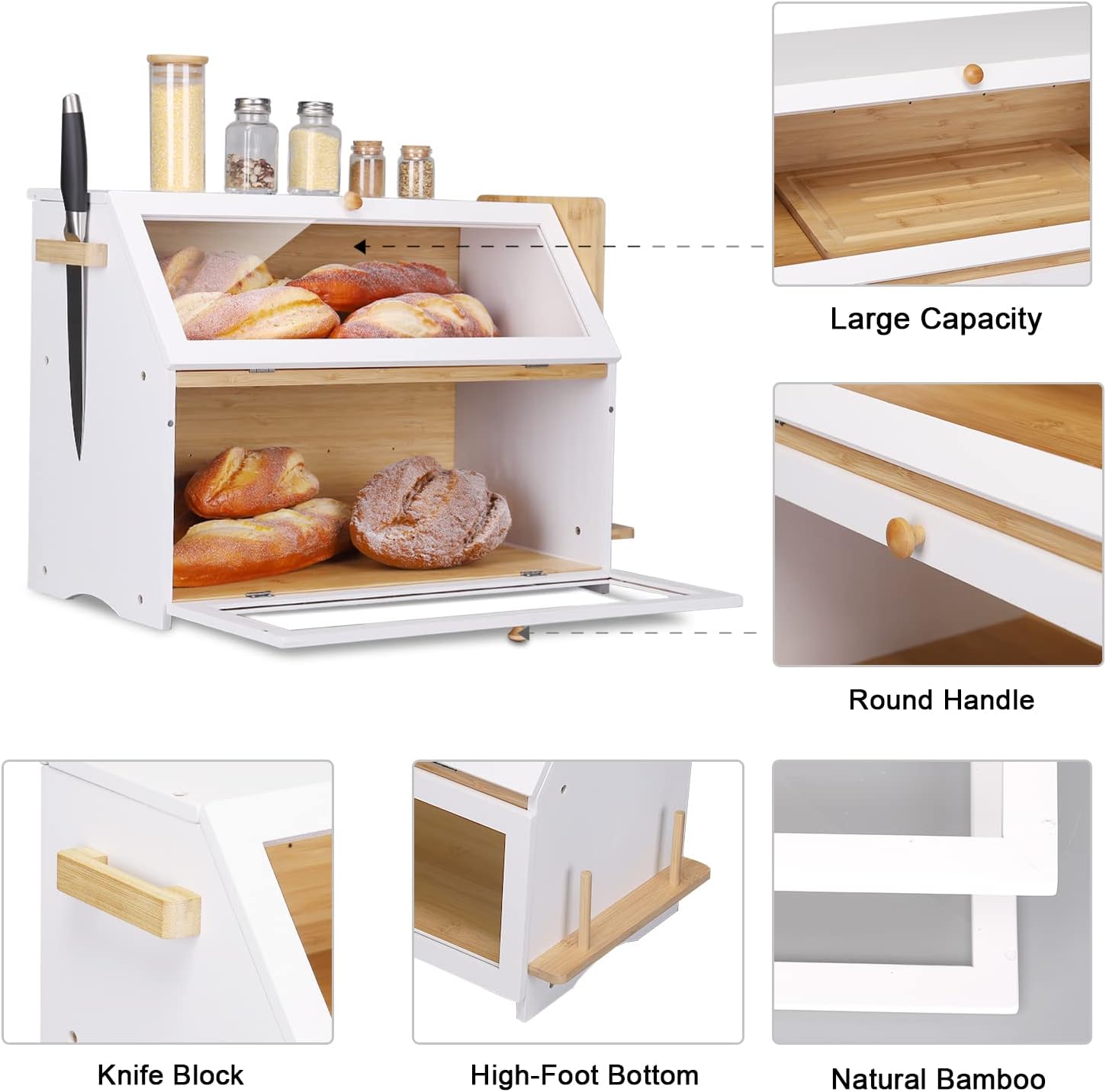 Leader Accessories Cestino Pane 2 Strati in Bambù, Bianco - immagine 2