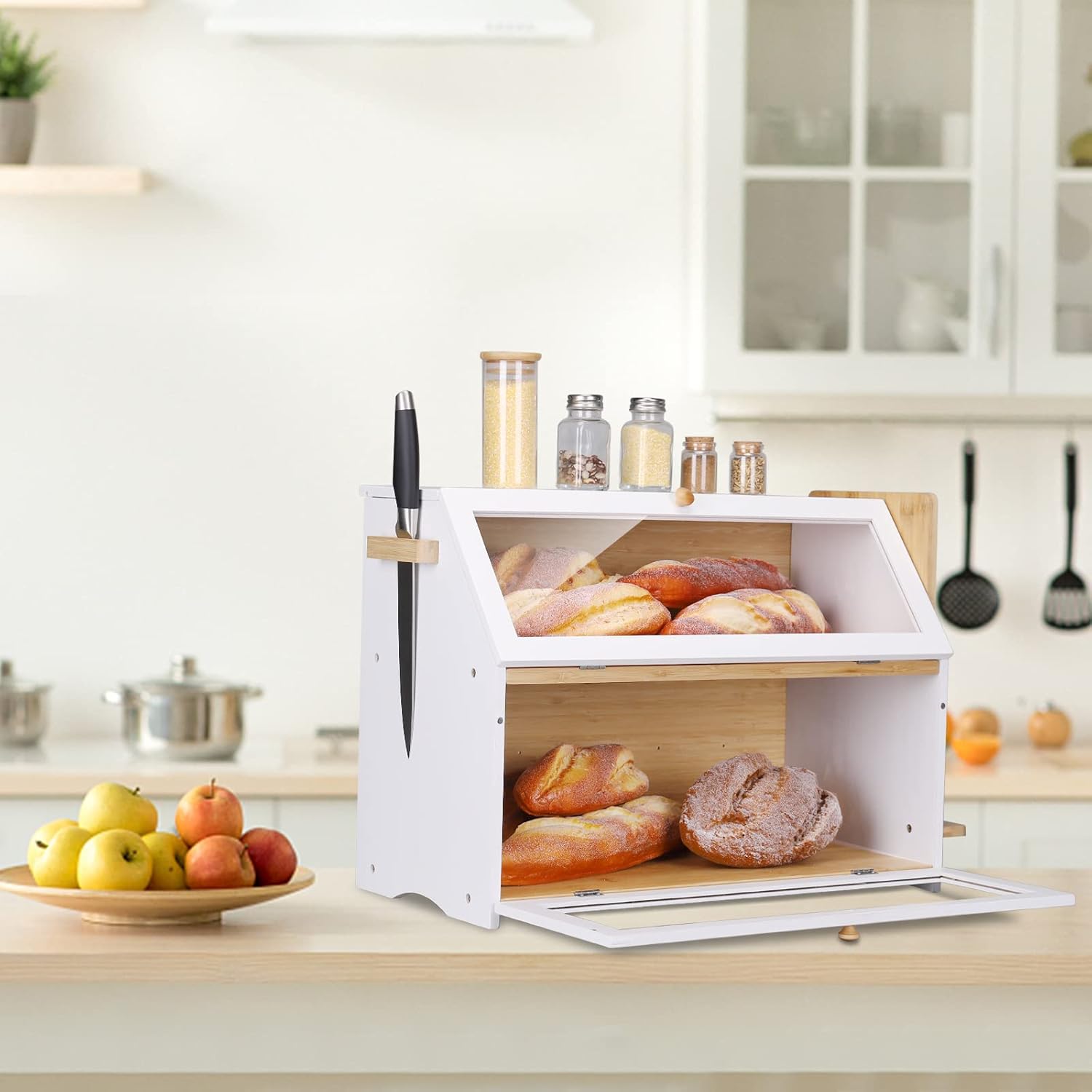 Leader Accessories Cestino Pane 2 Strati in Bambù, Bianco - immagine 4