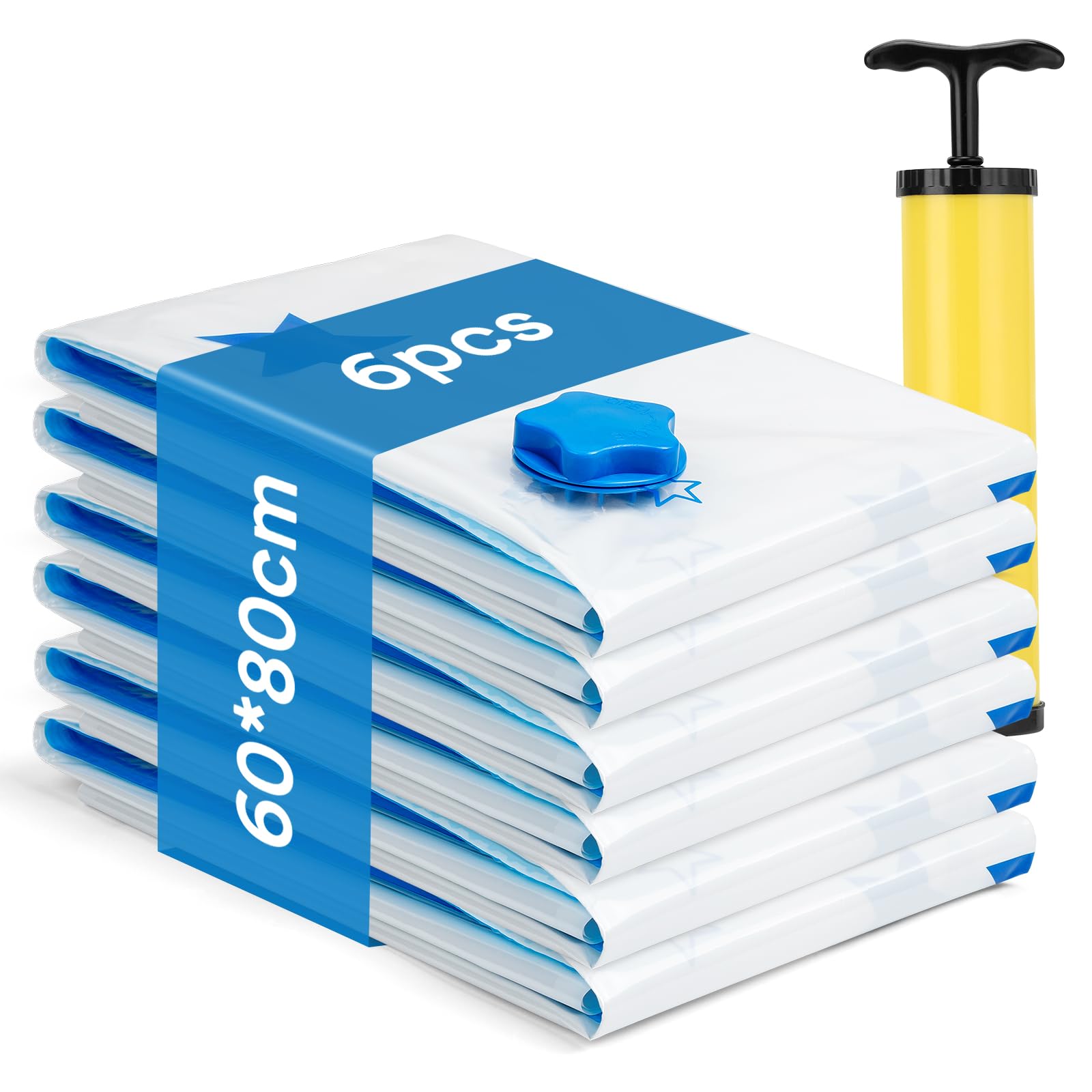 AIyvisun 6pcs Sacchetti Sottovuoto Vestiti 60 * 80cm con Pompa, L Buste Sottovuoto Vestiti Riutilizzabili, Sacchi Sottovuoto per Coperte Lenzuola Piumoni Cuscini