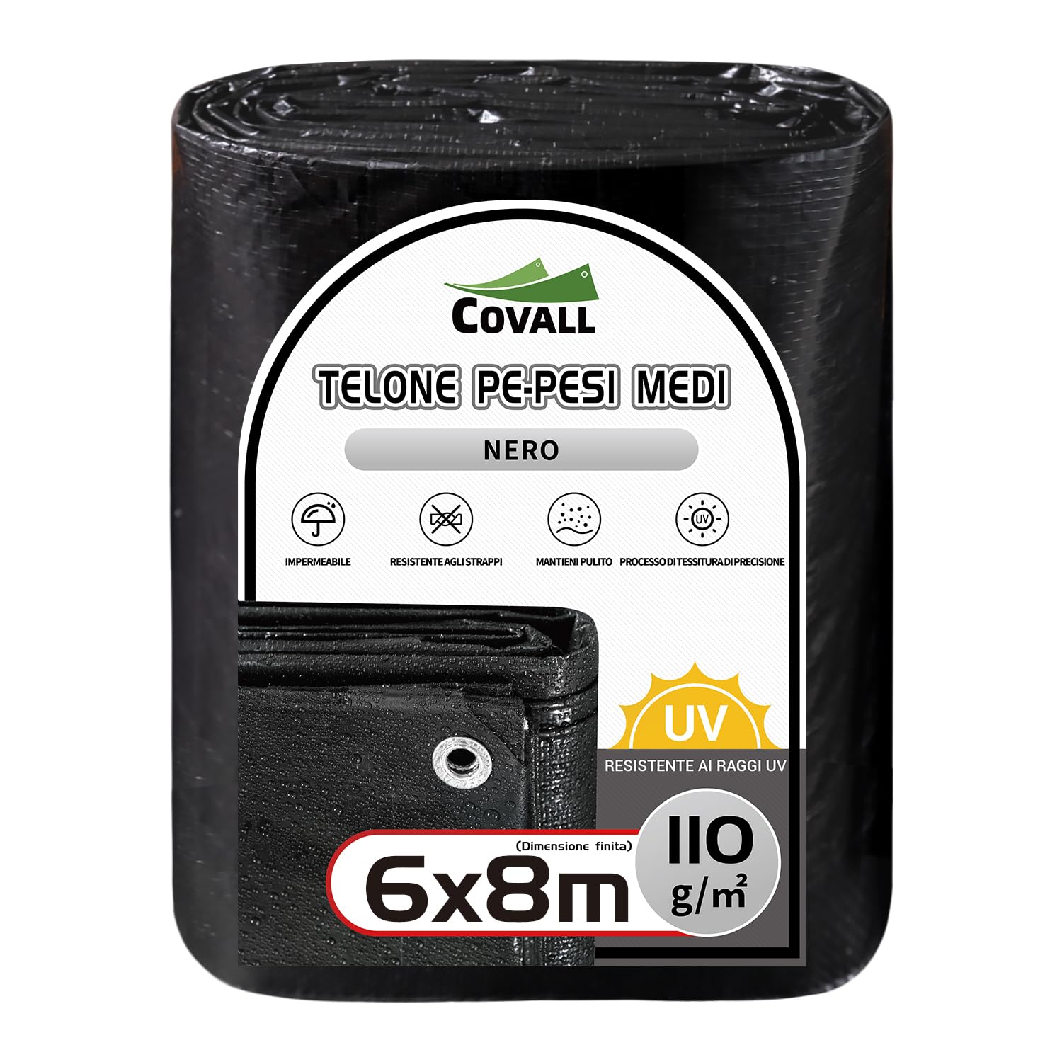 Telone per Impieghi Medi 6x8m 110GSM, Nero
