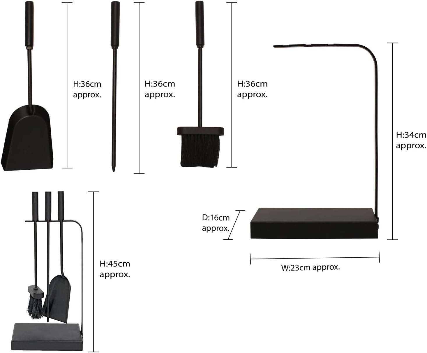 JVL Belmont Set Strumenti Fireside 3 Pezzi, Nero - immagine 10