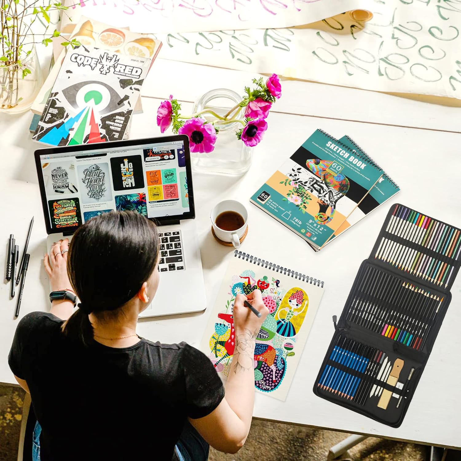 Kalour 76 Kit di Disegno e Schizzo con Taccuino - immagine 2