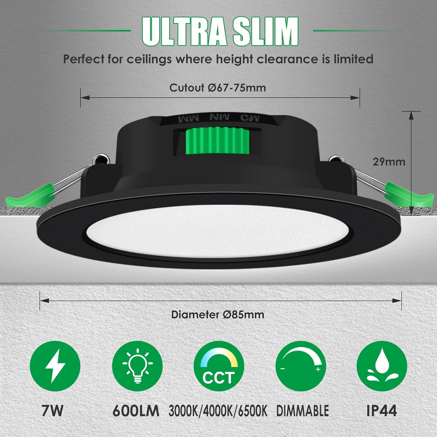 Alusso Faretti LED da Incasso Dimmerabili 7W, Set 12 - immagine 2