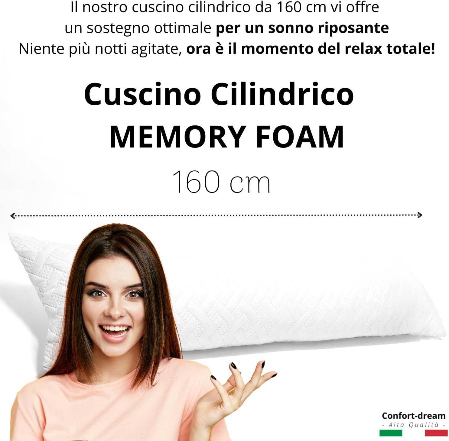 Cuscino Cilindrico Fisioterapia Cuscino Tubolare Lungo Cilindro Tubo Cervicale Nackenrolle Memory Foam Lombare Cuscino Rotolo Poggiatesta Tubolari Dormire Letto Divano Salsicciotto Adulti (160 cm) - immagine 2