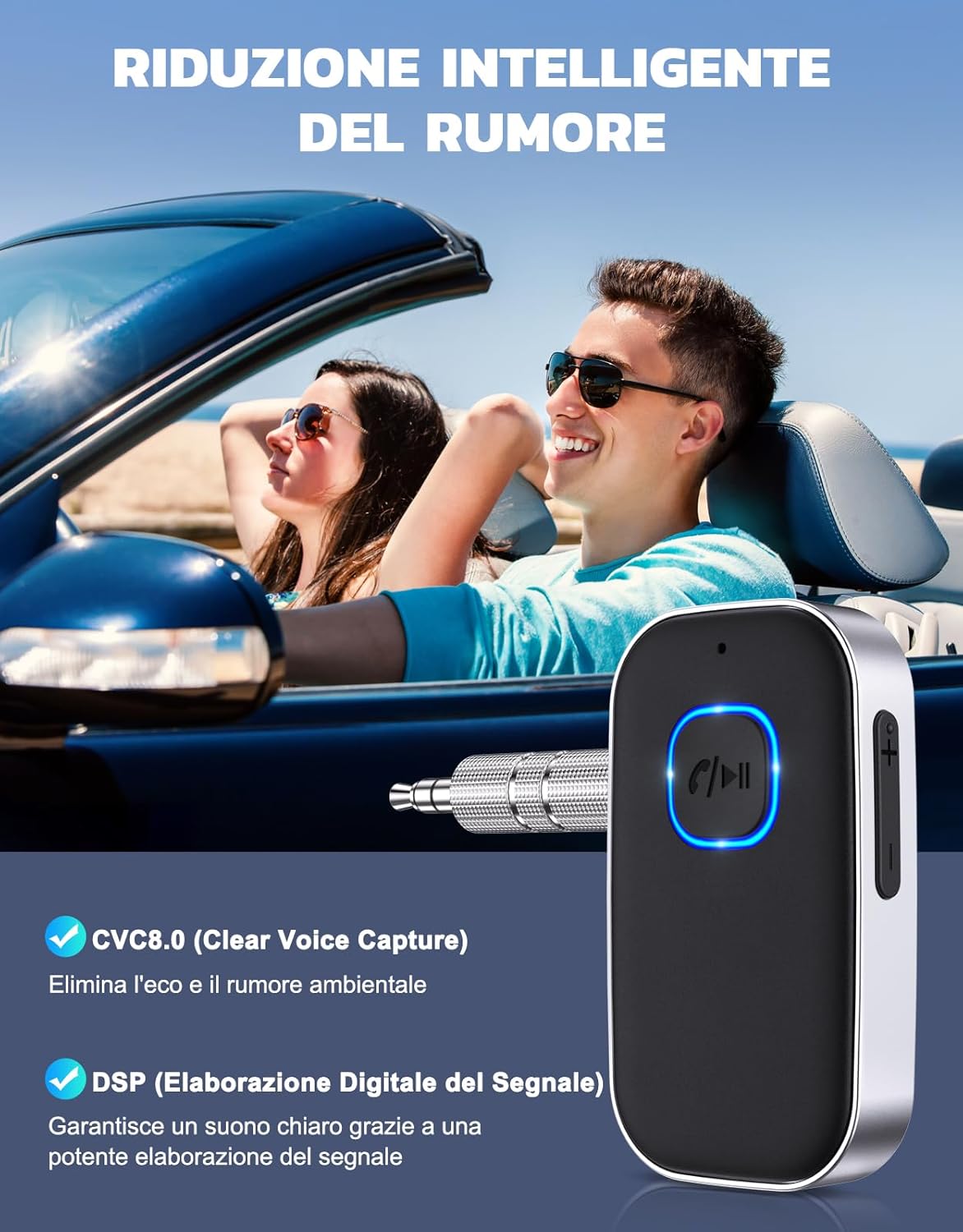 Glangeh Ricevitore Bluetooth 5.3 Auto Aux - Argento - immagine 4