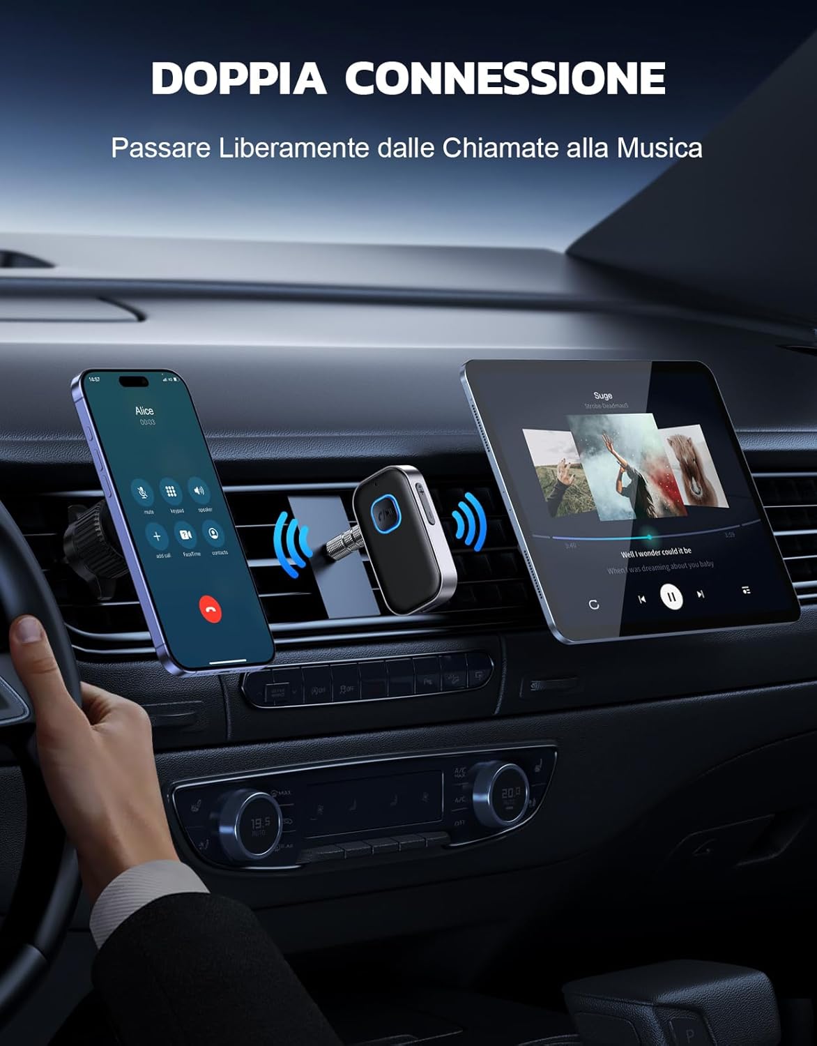 Glangeh Ricevitore Bluetooth 5.3 Auto Aux - Argento - immagine 5