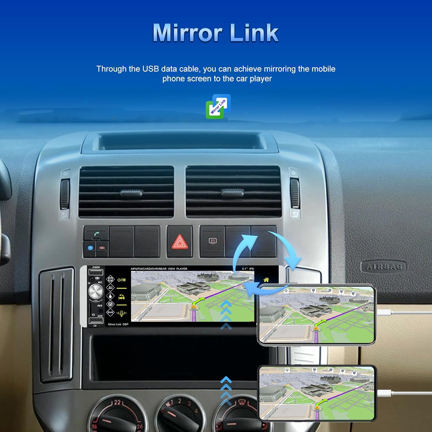 Sixwin 1 Din Autoradio Wireless CarPlay Android Auto 5'' - immagine 3