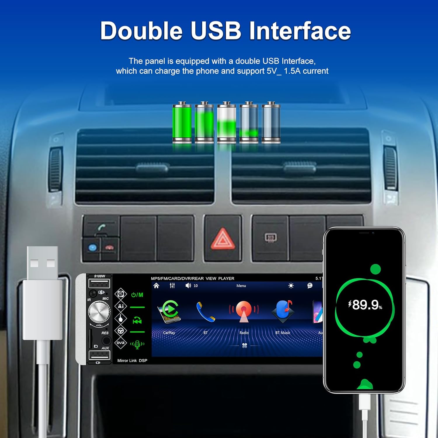 Sixwin 1 Din Autoradio Wireless CarPlay Android Auto 5'' - immagine 6