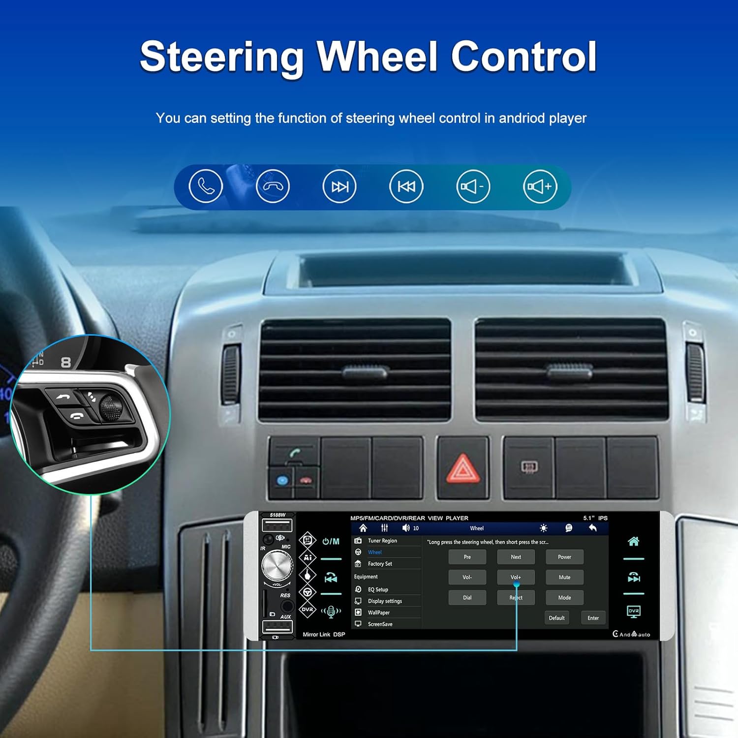 Sixwin 1 Din Autoradio Wireless CarPlay Android Auto 5'' - immagine 7