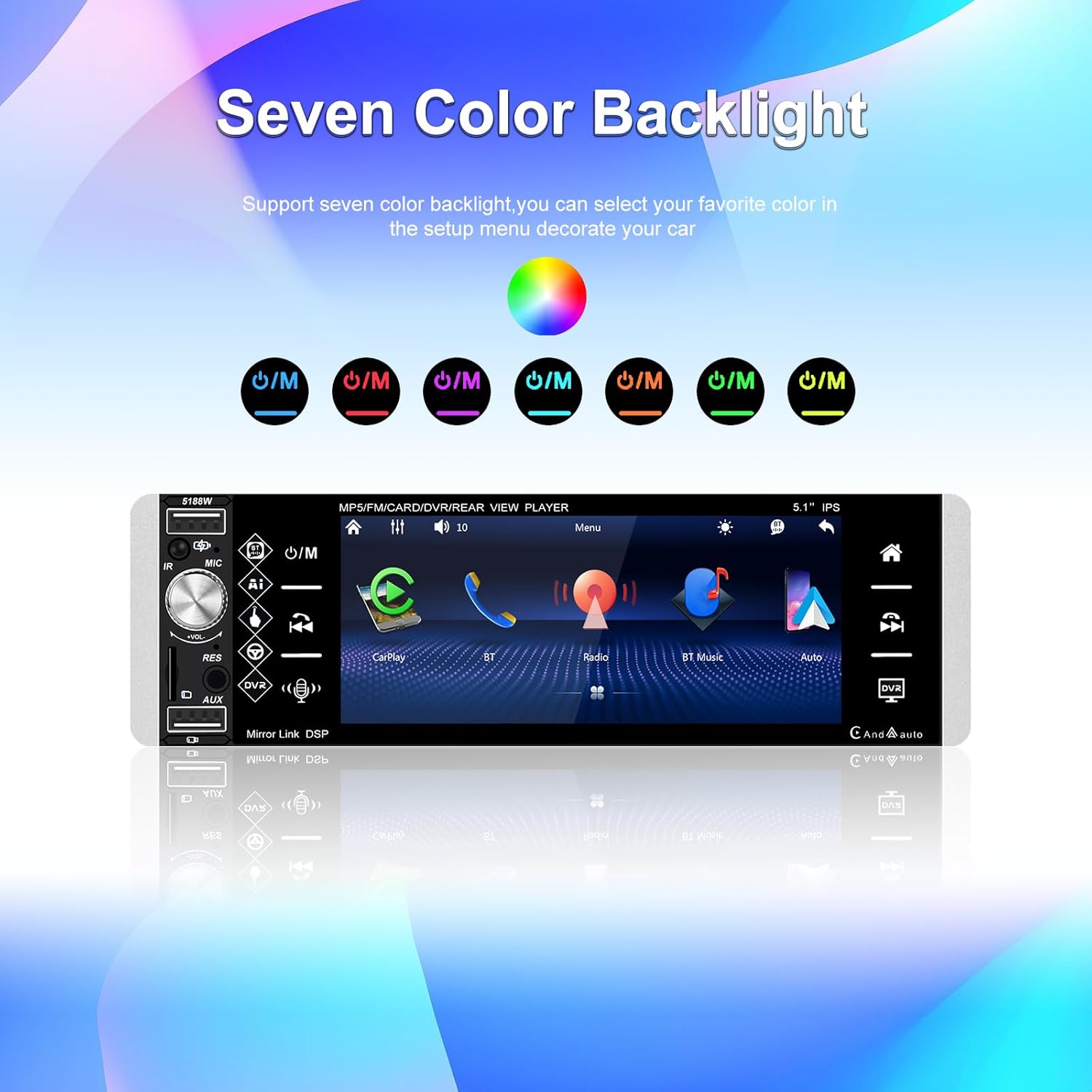 Sixwin 1 Din Autoradio Wireless CarPlay Android Auto 5'' - immagine 8