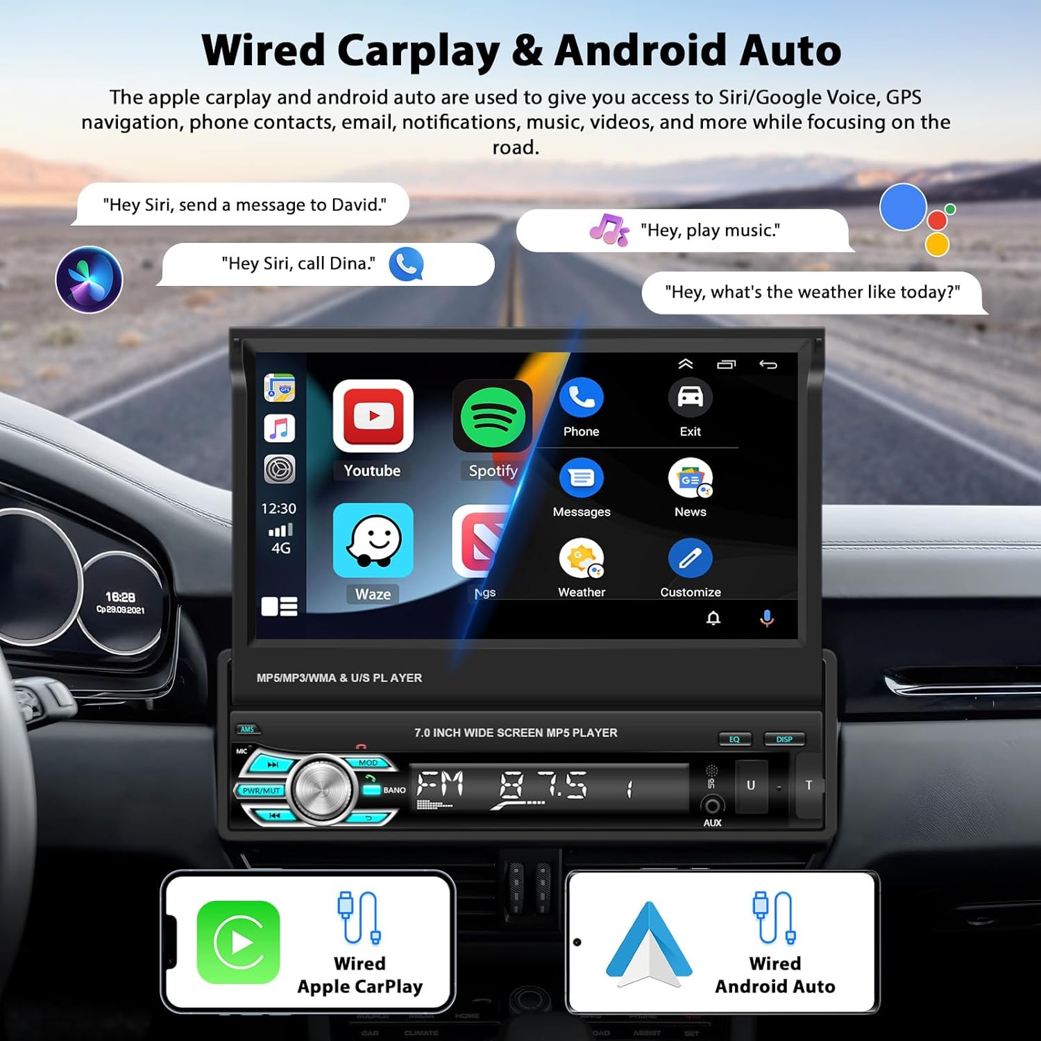 Inefala Autoradio 1 Din Carplay e Android Auto 7 Pollici - immagine 2