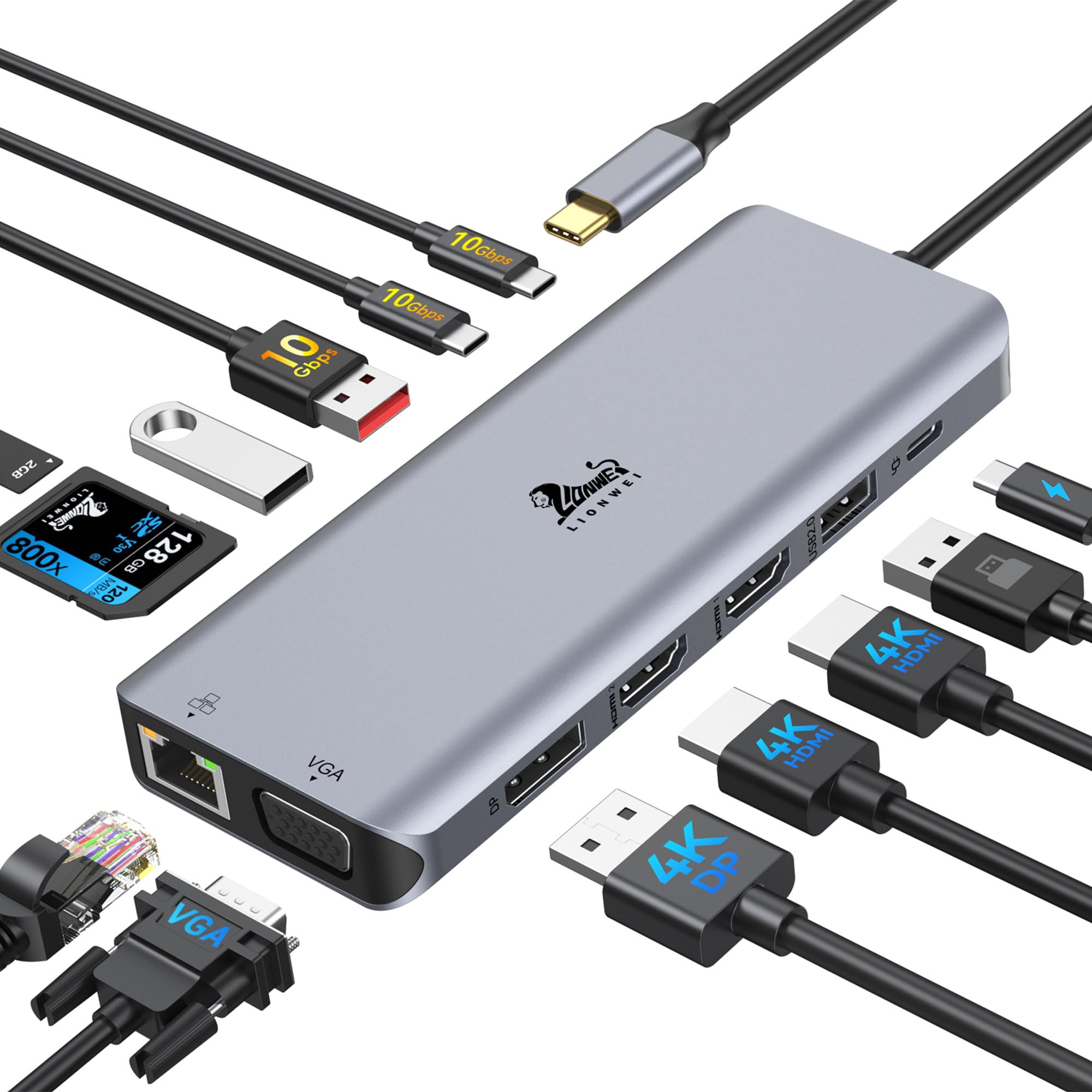 USB C Docking Station 13 in 1 per 4 Monitor