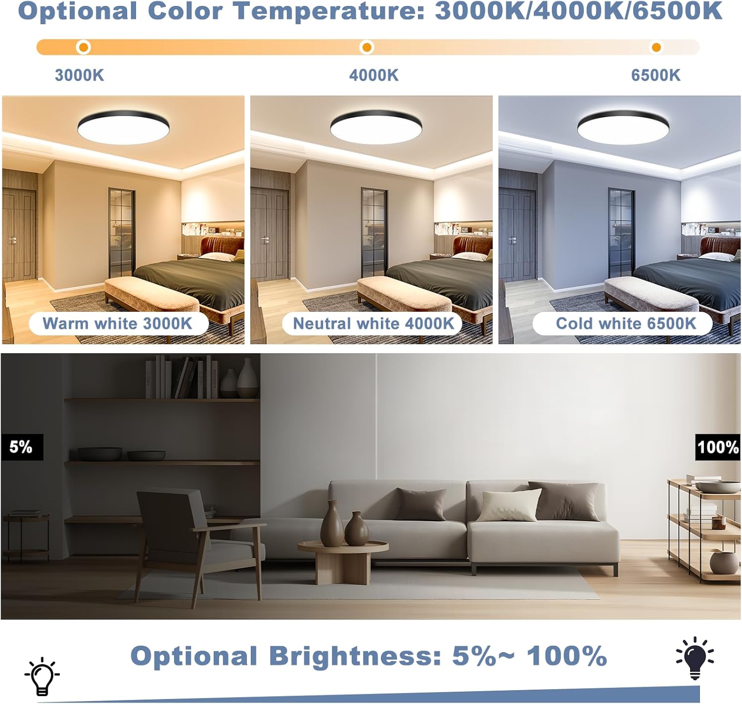 Plafoniera LED Soffitto Dimmerabile 24W con Telecomando - immagine 2