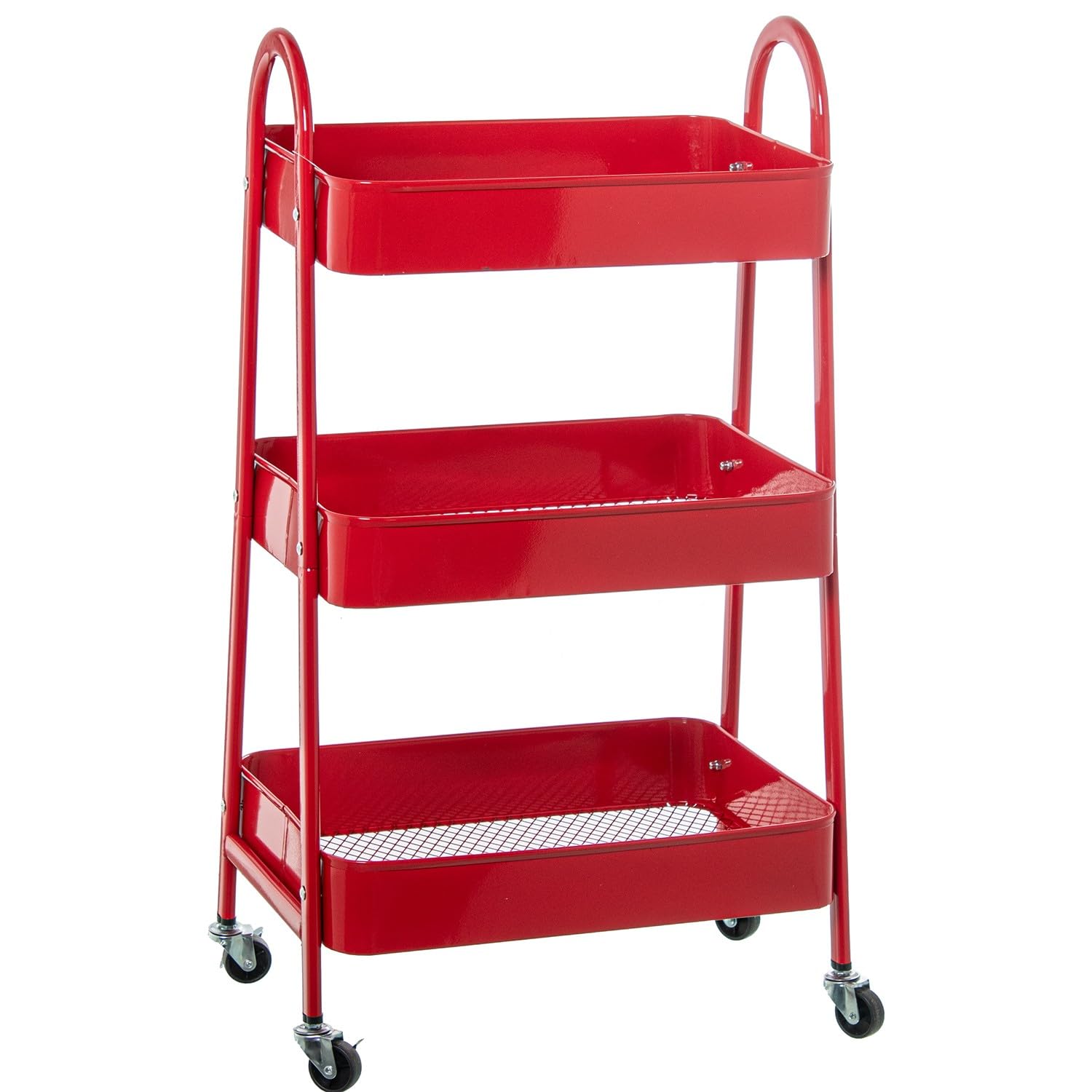 DRW Carrello portaoggetti con 3 ripiani in metallo in rosso 44 x 31,5 x 79,5 cm