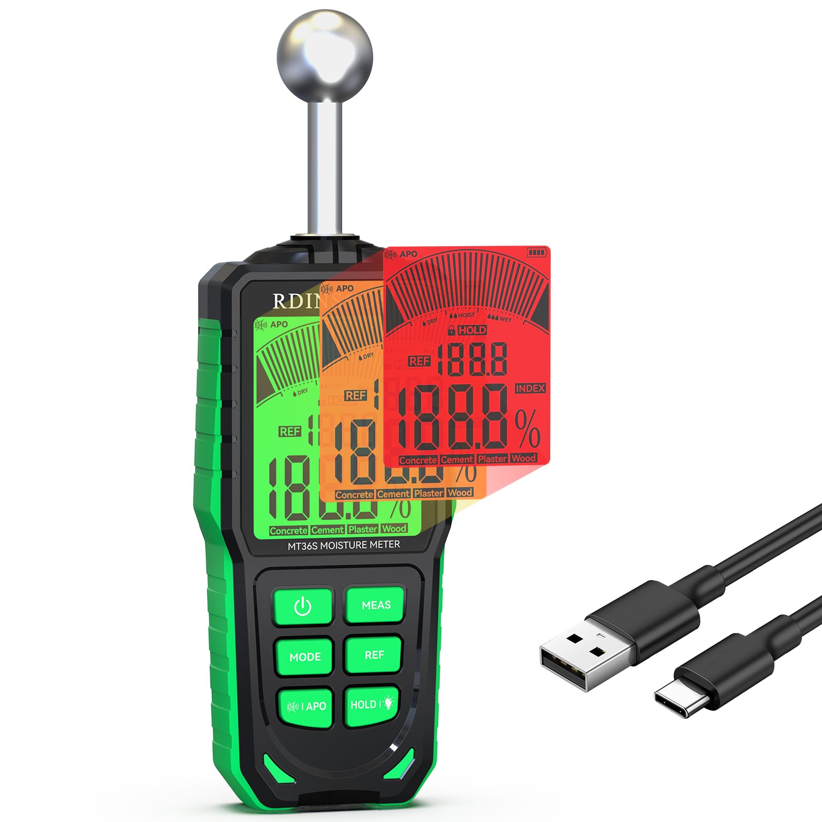 RDINSCOS Misuratore di Umidità Muri con LCD a Colori