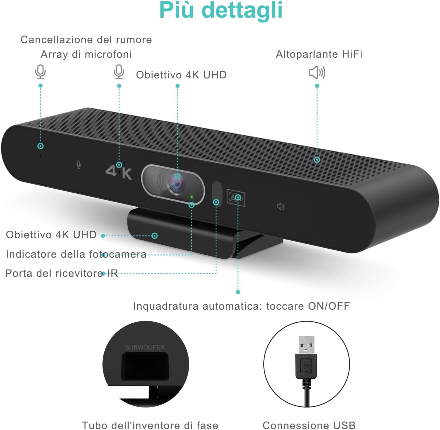Raybit Webcam 4K con Microfono e Altoparlante - immagine 6