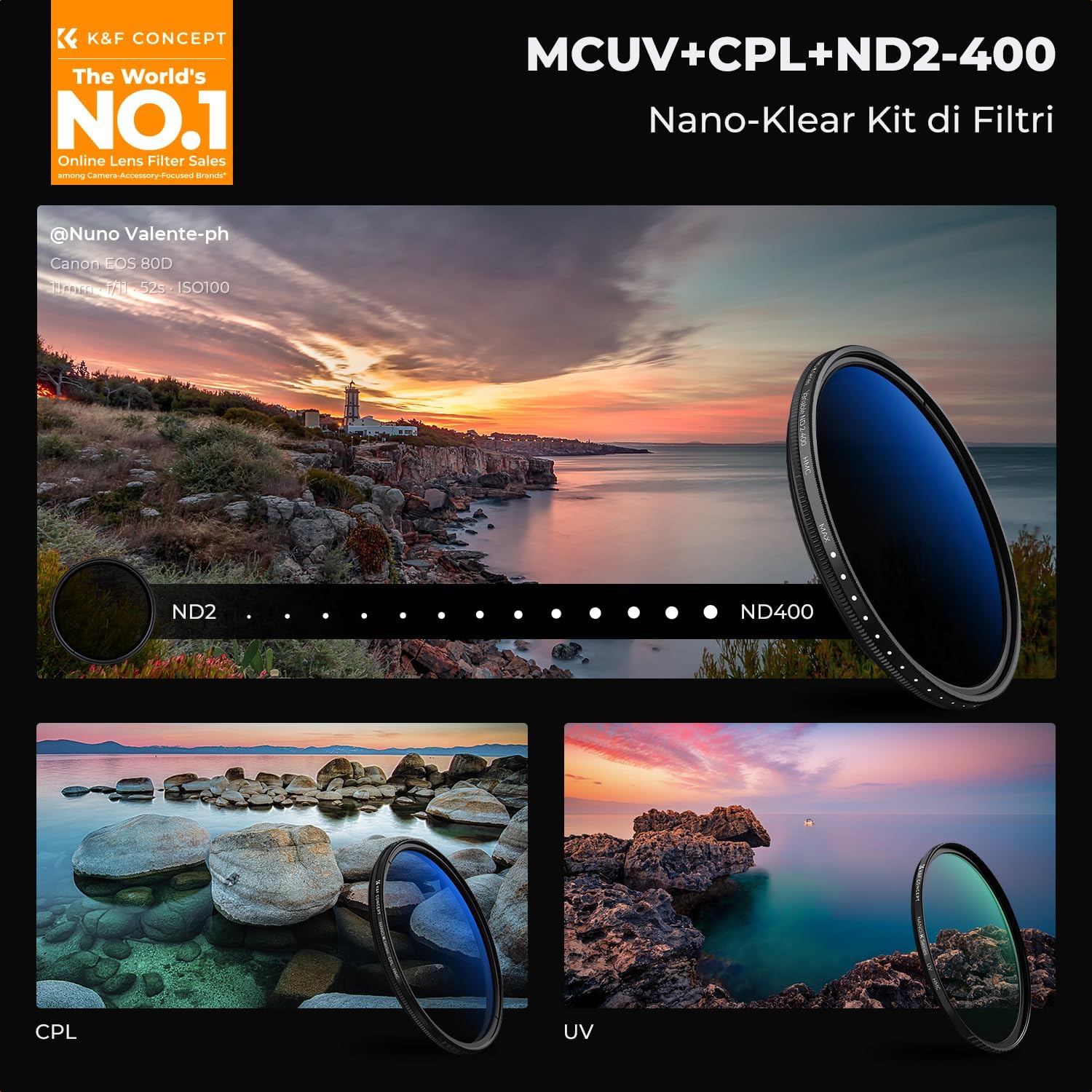 K&f Concept Nano-Klear 62mm Kit Filtri UV + CPL + ND2-400 - immagine 2