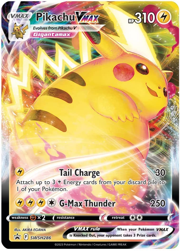 Carta Pokemon V grande, taglia XXL, carta promozionale, carta ufficiale in lingua inglese (lingua italiana non garantita) (Pikachu VMAX SWSH286)