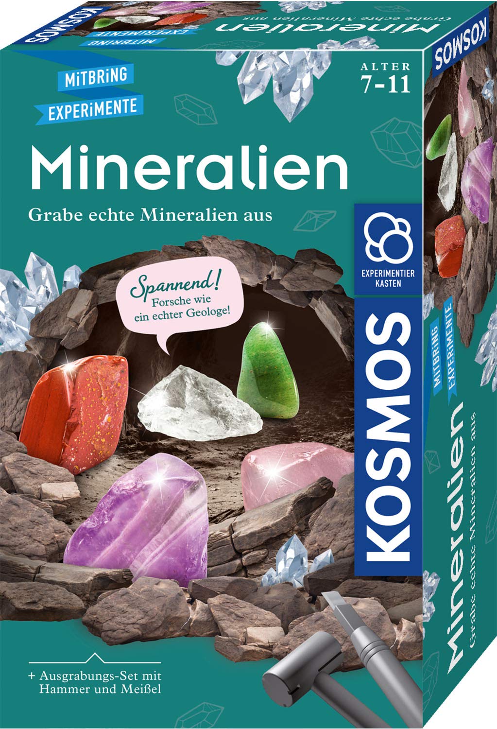 Kosmos 657901 - Set di savolamento minerali, con Martello e scalpello, 5 affascinanti Pietre preziose, Kit per esperimenti per Bambini a Partire dai 7 Anni in su Tema Geologia