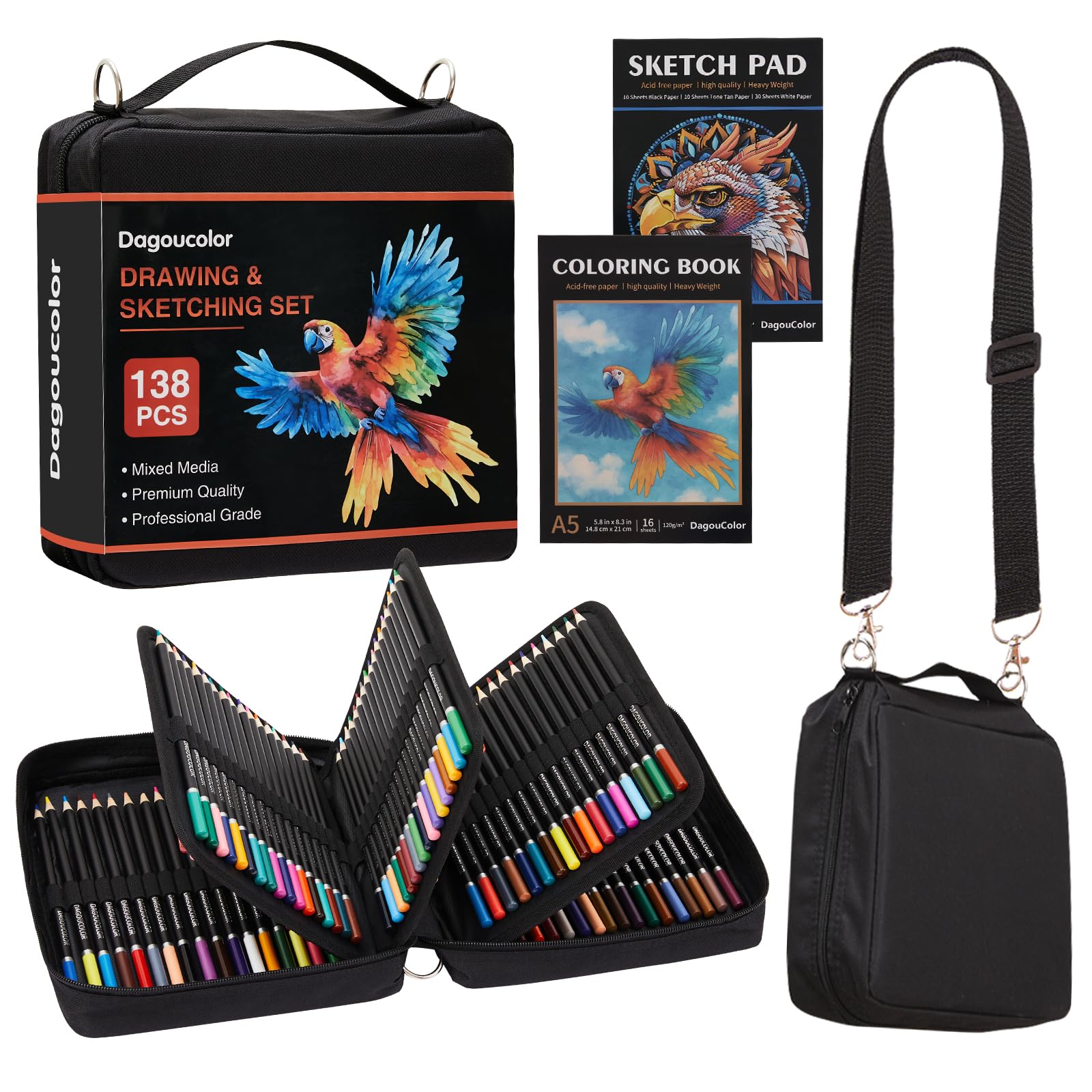 Matita Colorate Borsa di a Spalla, 136 Matite Kit Disegno, Schizzi Set con 3-colore Sketchbook, Libro Colorare, Forniture D'arte per Artisti Principianti Professionisti Disegno Media