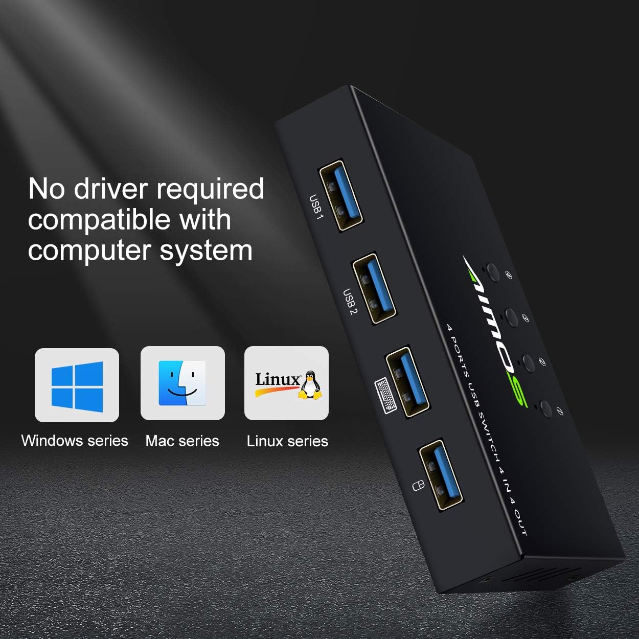 Aimos USB 2.0 Switch 4 in 4 out con 4 Cavi USB | Velz