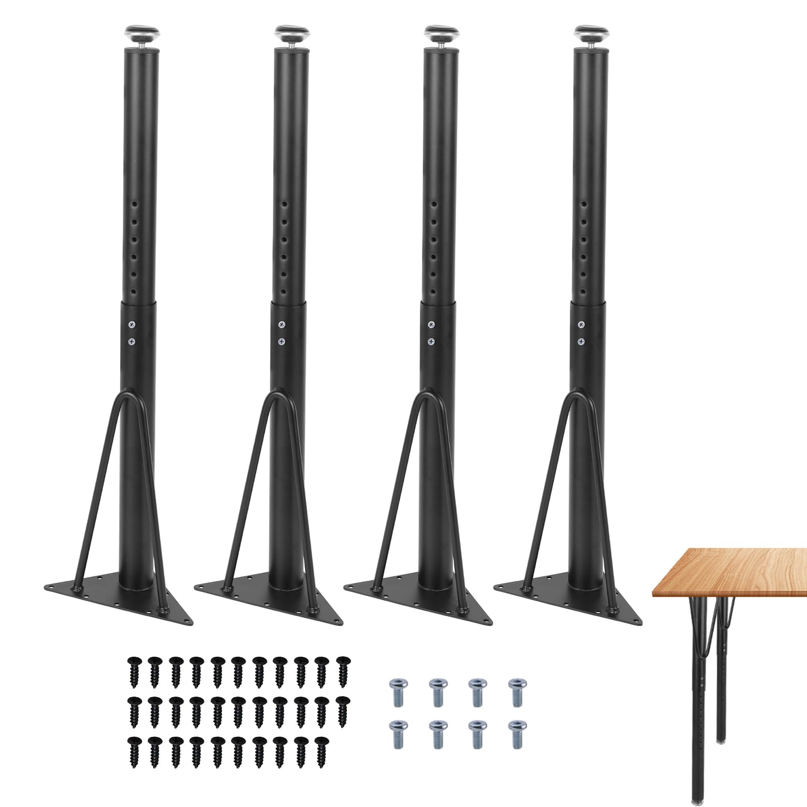 XQZMD 4 Gambe da Tavolo Regolabili 45-75cm, Nero