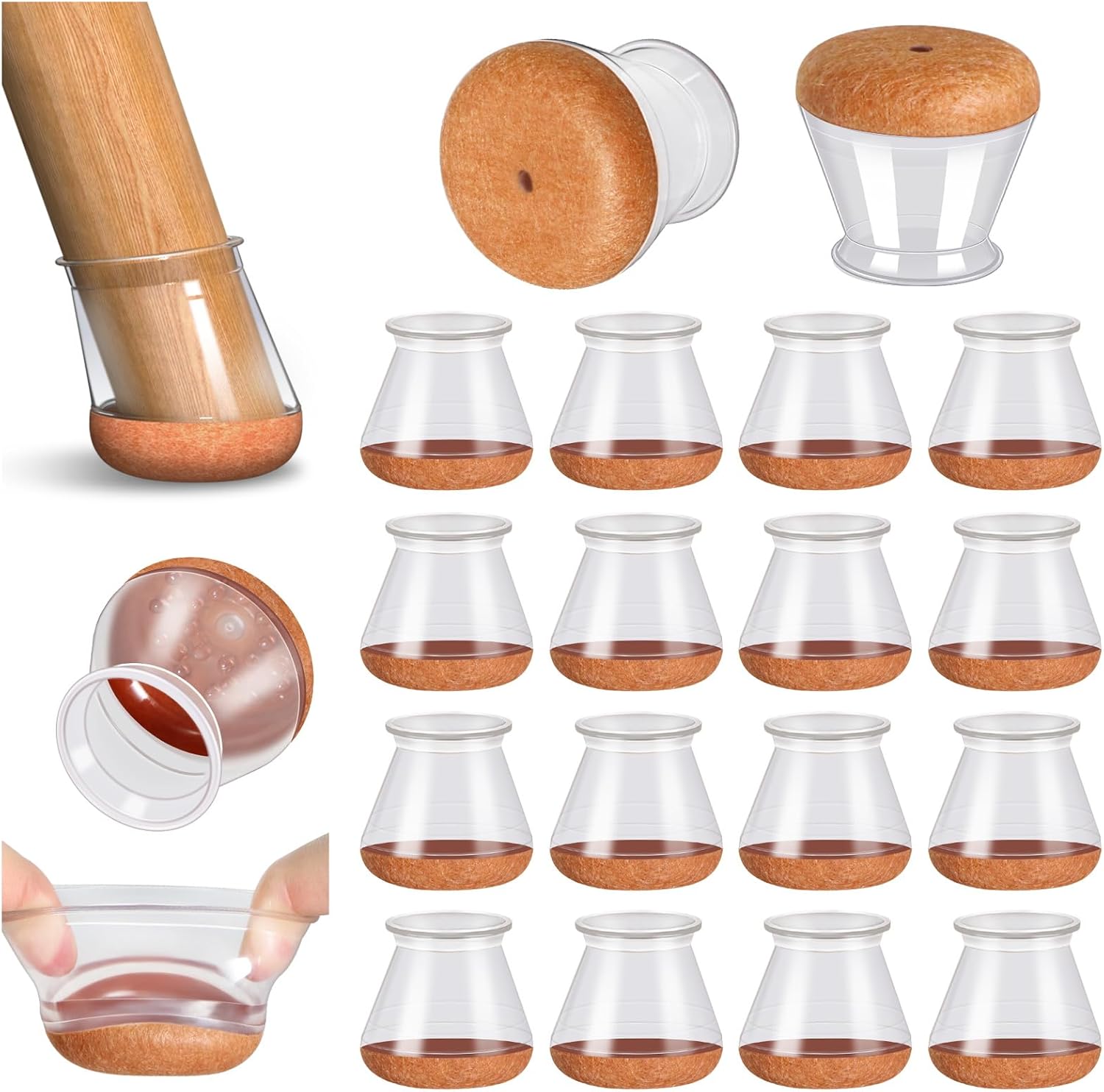 Gommini per Sedie Rotondi con Feltrini Ispessiti, 16 Pezzi - immagine 1