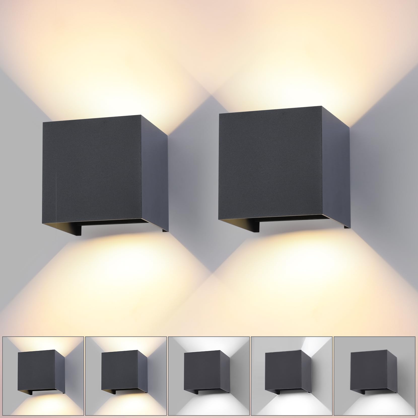 Applique da Parete a Cubo 2 Pezzi 15W LED Antracite