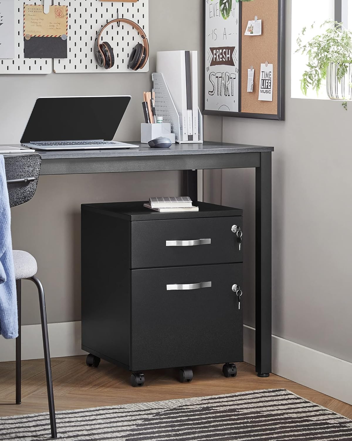 Vasagle Mobile Ufficio con 2 Cassetti Bloccabili Nero - immagine 4