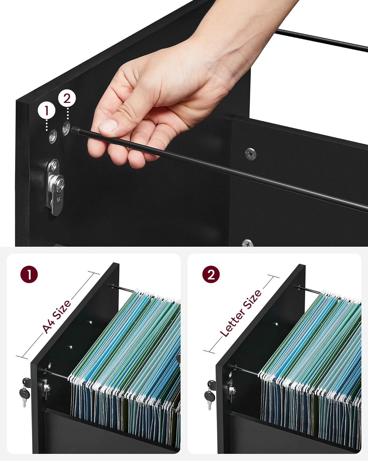 Vasagle Mobile Ufficio con 2 Cassetti Bloccabili Nero - immagine 5