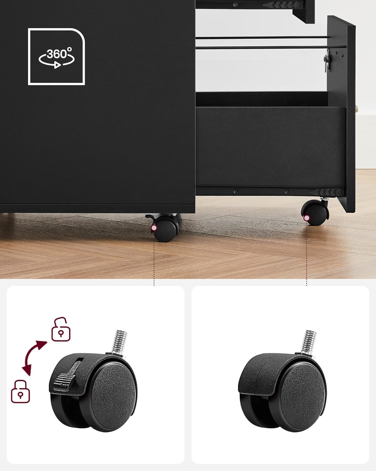 Vasagle Mobile Ufficio con 2 Cassetti Bloccabili Nero - immagine 6