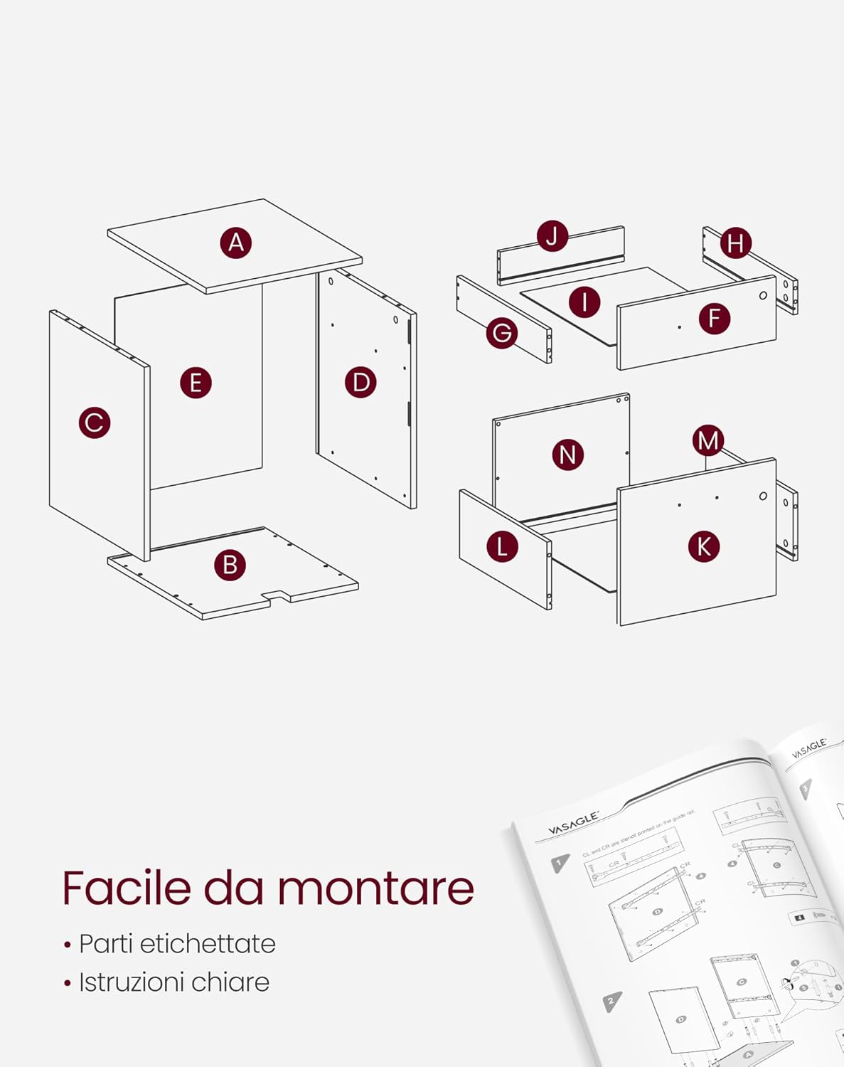 Vasagle Mobile Ufficio con 2 Cassetti Bloccabili Nero - immagine 7